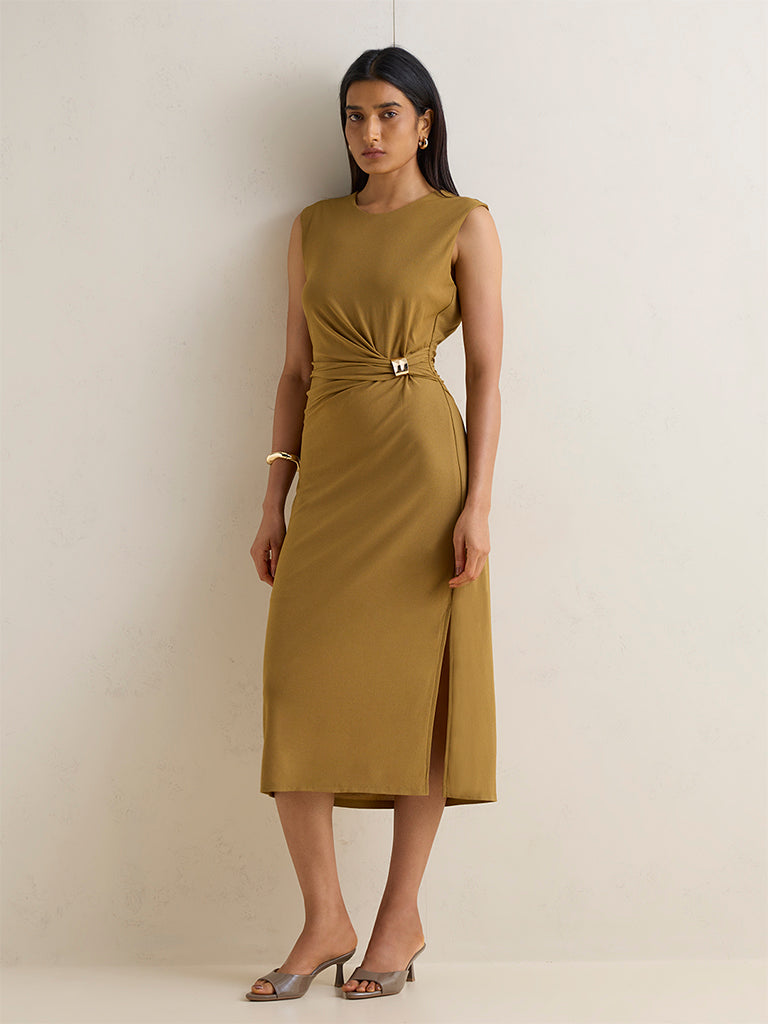 Wardrobe Olive Solid Straight Dress