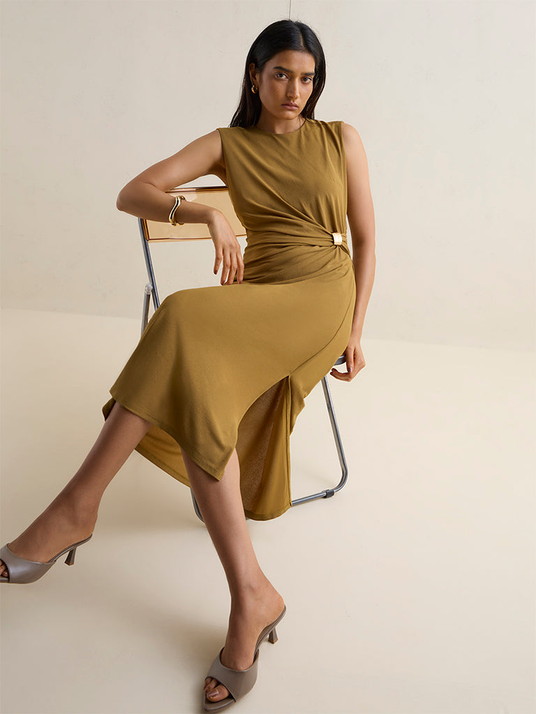 Wardrobe Olive Solid Straight Dress