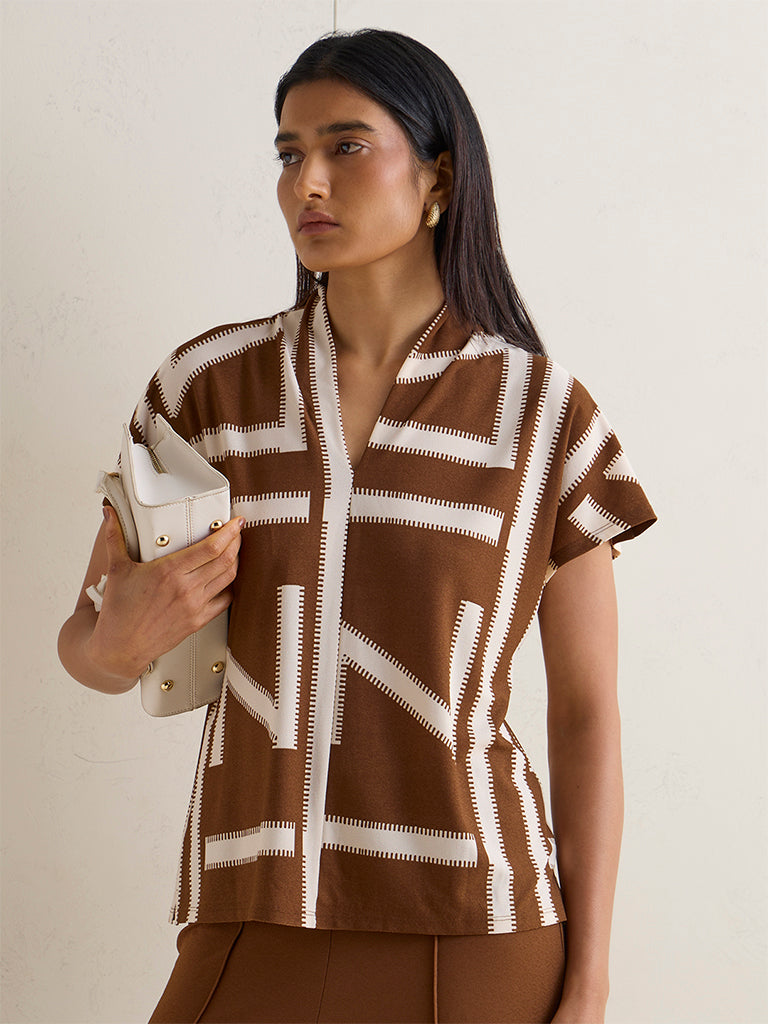 Wardrobe Brown Geometric Printed Top