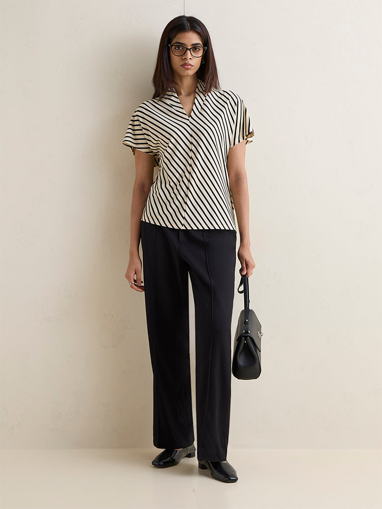 Wardrobe Ivory Stripe Printed Top