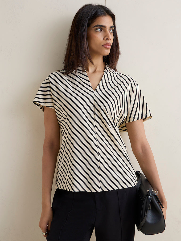 Wardrobe Ivory Stripe Printed Top
