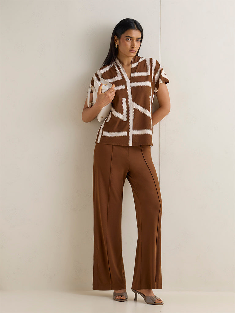 Wardrobe Brown Solid High-Rise Trousers