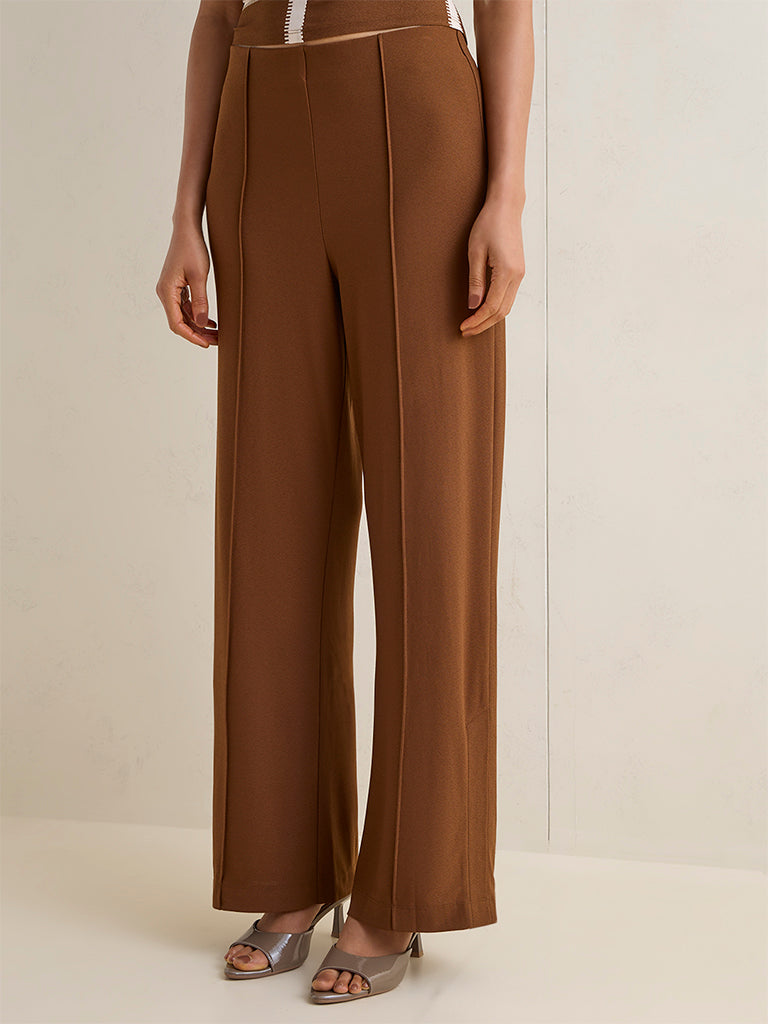 Wardrobe Brown Solid High-Rise Trousers