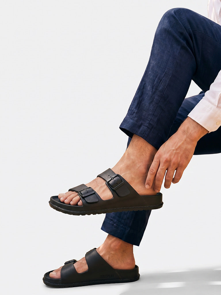 SOLEPLAY Black Double-Strap Slides