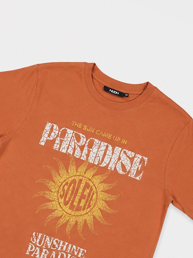 Nuon Orange Graphic Printed Cotton T-Shirt