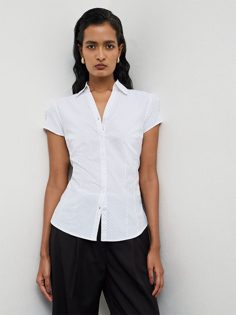 Wardrobe White Dot-Printed Shirt