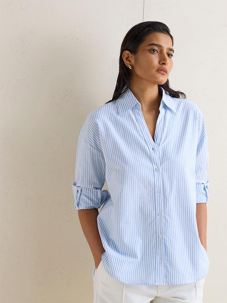 Wardrobe Blue Striped Cotton Blouse