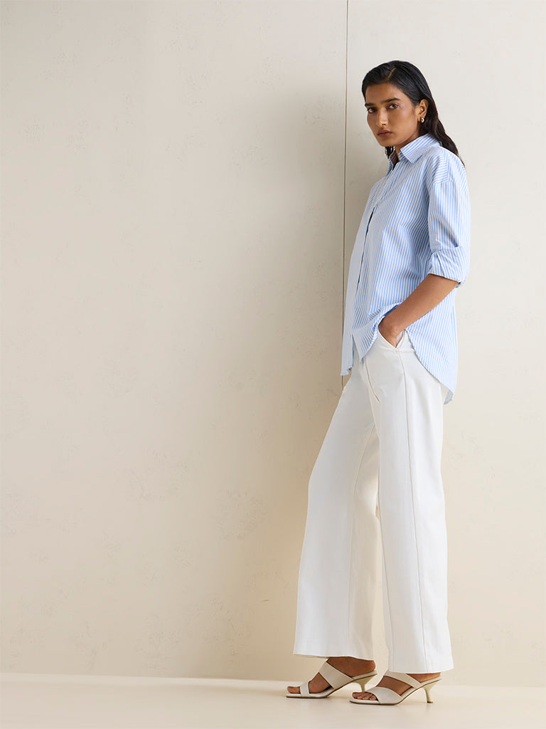 Wardrobe Blue Striped Cotton Blouse