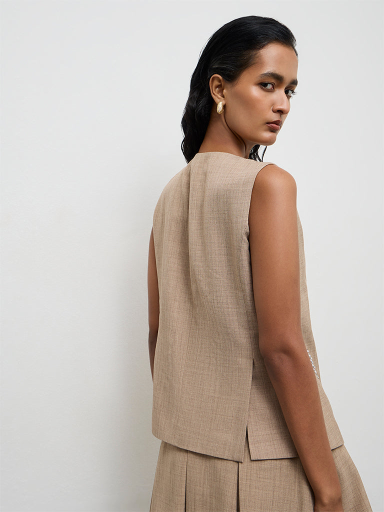 Wardrobe Beige Diamante Embellished Top