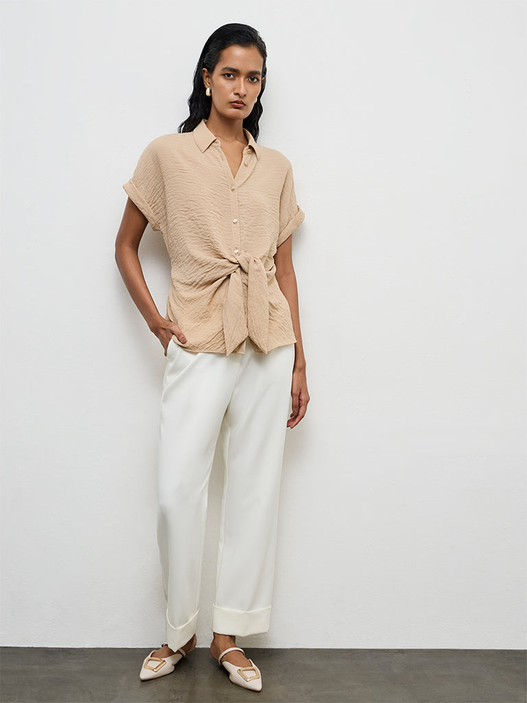 Wardrobe Beige Knot-Detail Shirt
