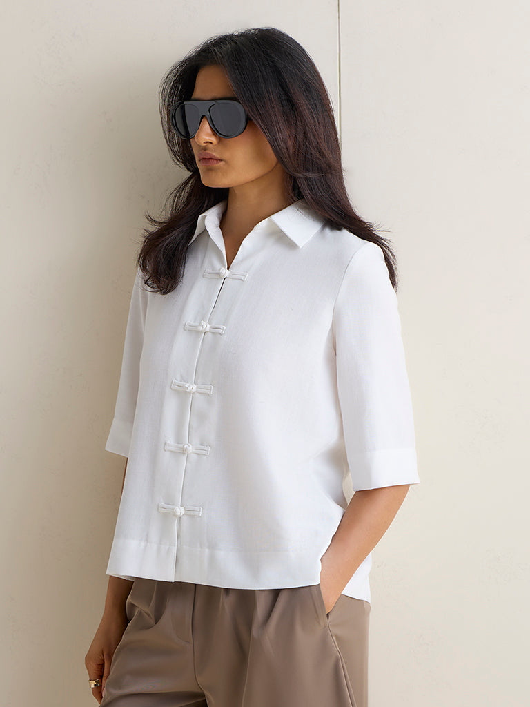 Wardrobe White Solid Blouse