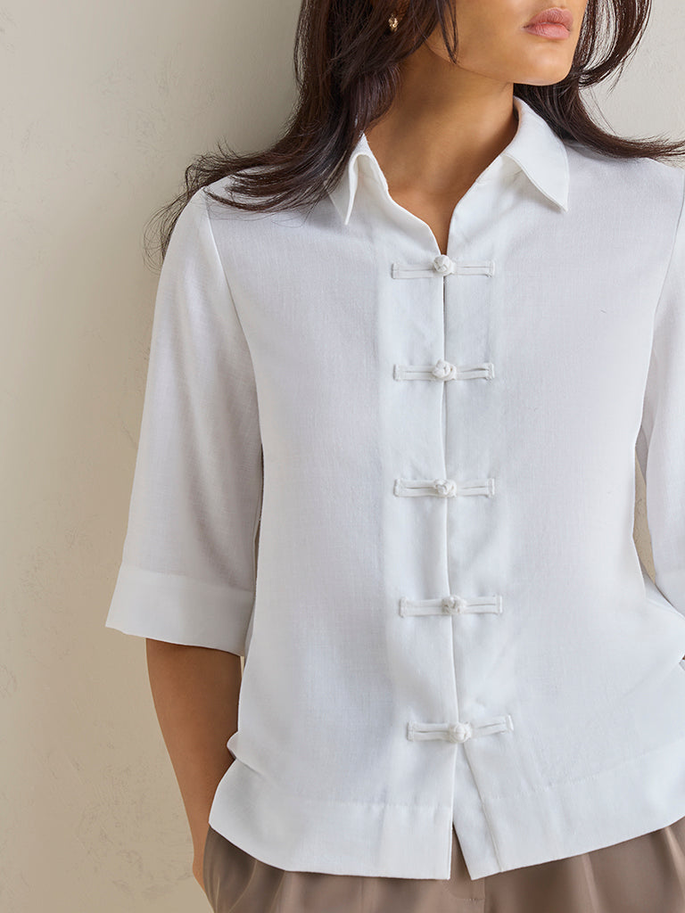 Wardrobe White Solid Blouse