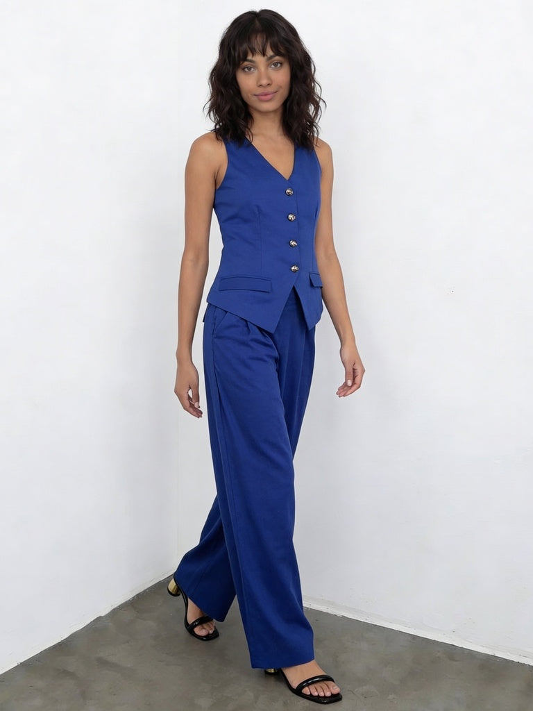 Wardrobe Blue Linen Blend Waistcoat