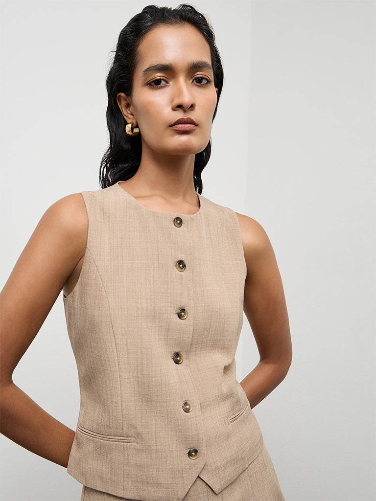 Wardrobe Beige Solid Waistcoat