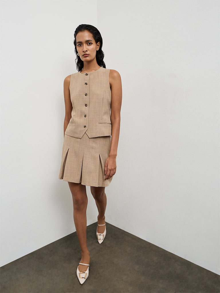 Wardrobe Beige Solid Waistcoat