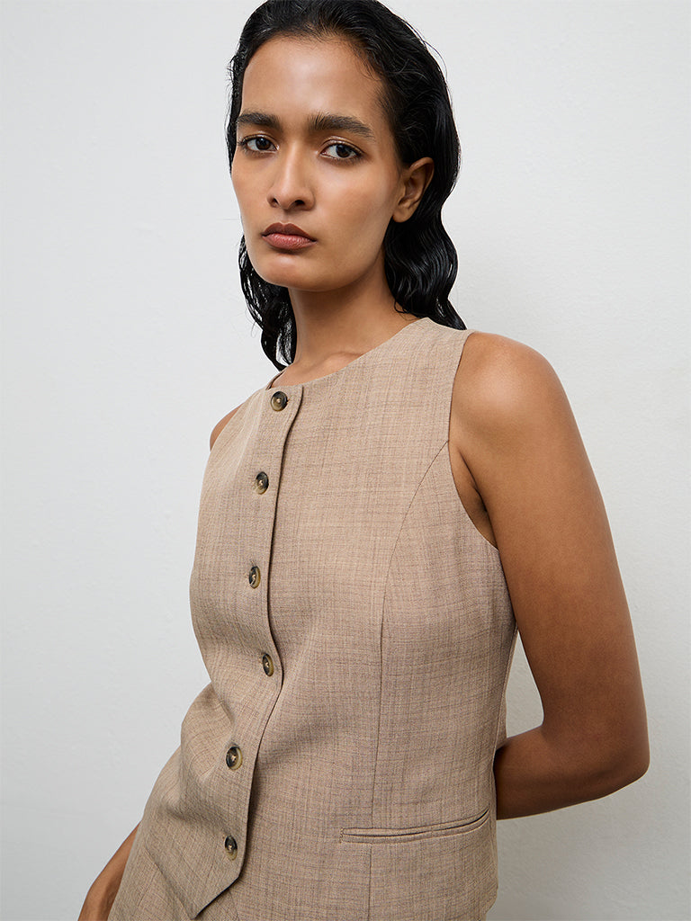 Wardrobe Beige Solid Waistcoat