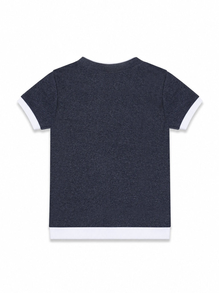 Wardrobe Grey Contrast Ribbed Trim Slim Fit Cotton-Blend T-Shirt