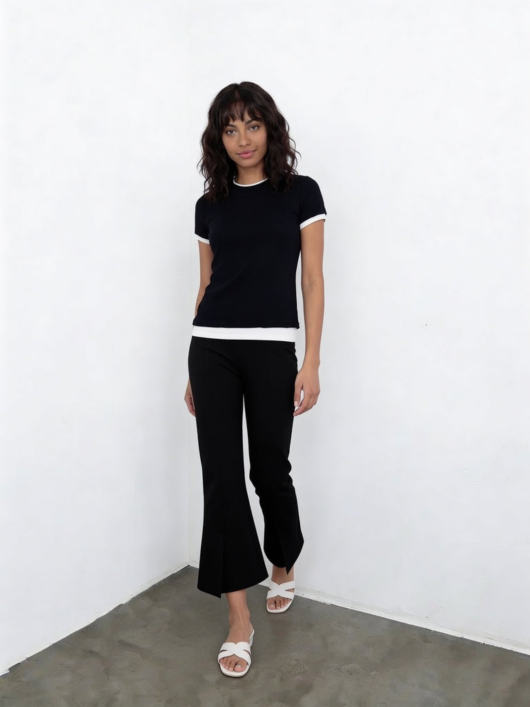 Wardrobe Black Stripe Ribbed Fitted Cotton-Blend T-Shirt