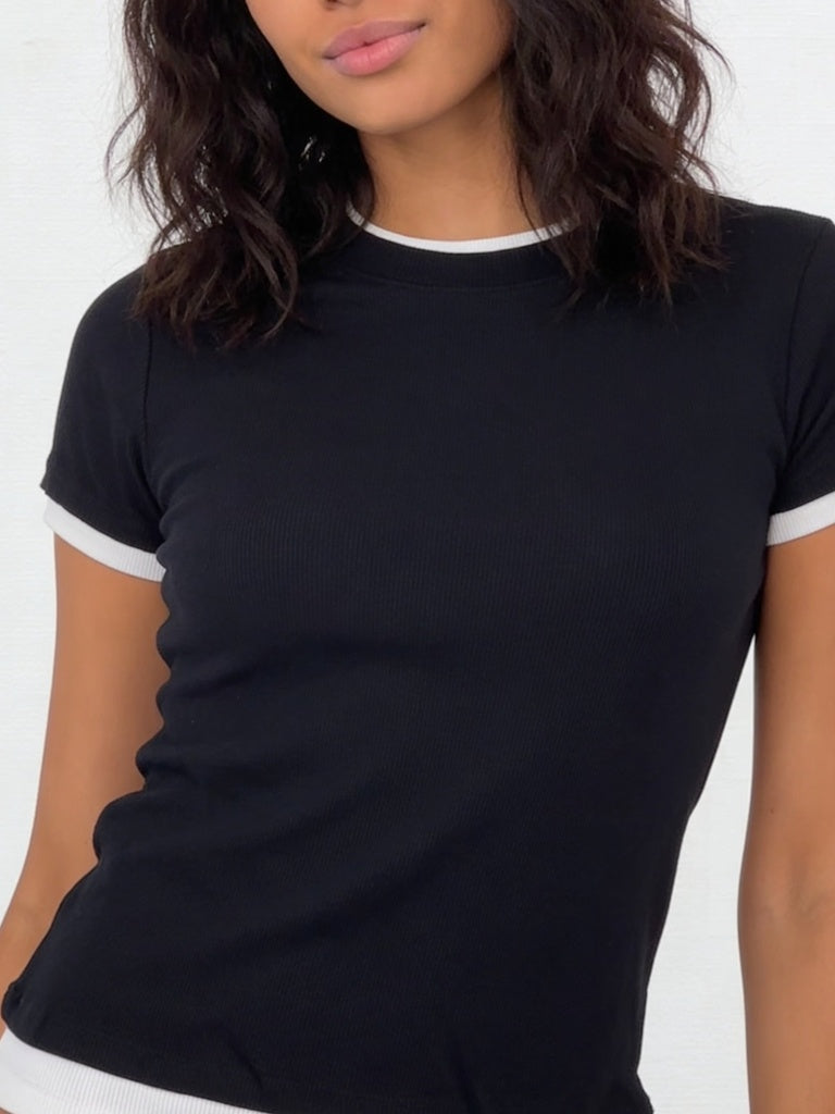 Wardrobe Black Stripe Ribbed Fitted Cotton-Blend T-Shirt
