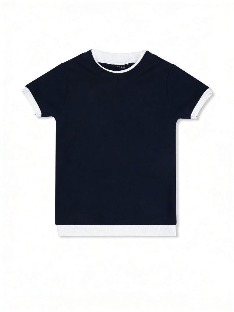 Wardrobe Black Stripe Ribbed Fitted Cotton-Blend T-Shirt