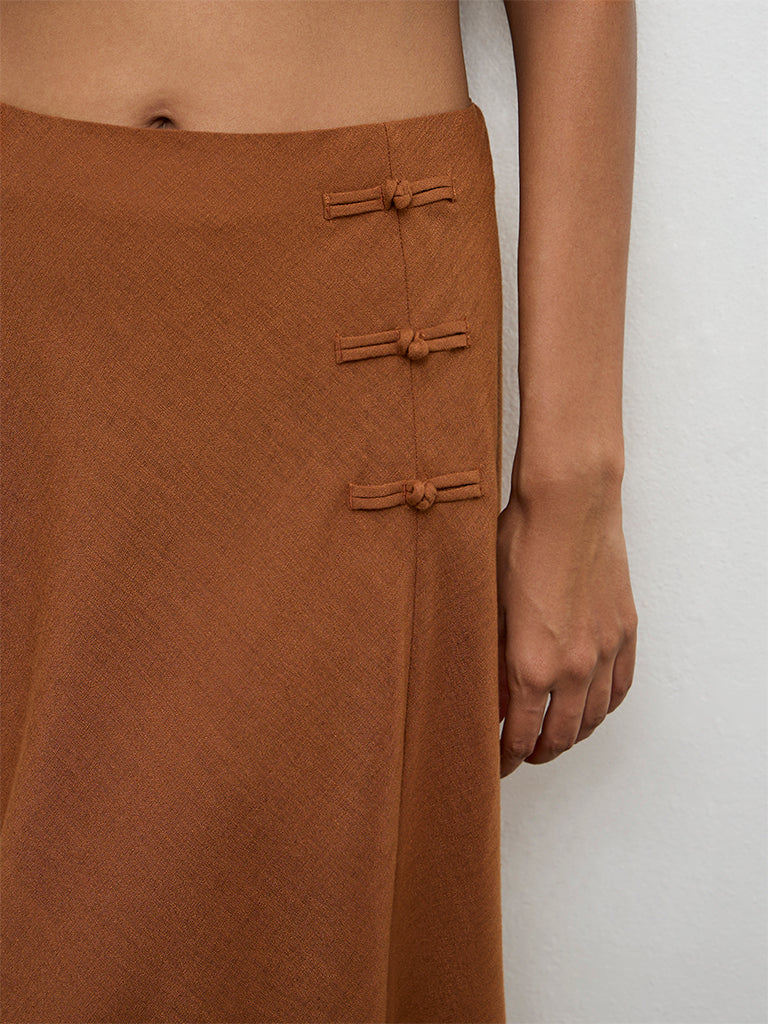 Wardrobe Brown Button-Detailed High-Rise Skirt