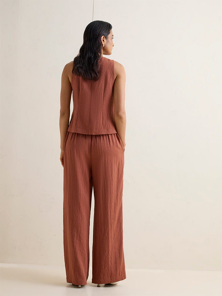 Wardrobe Rust Self-Textured High-Rise Trousers