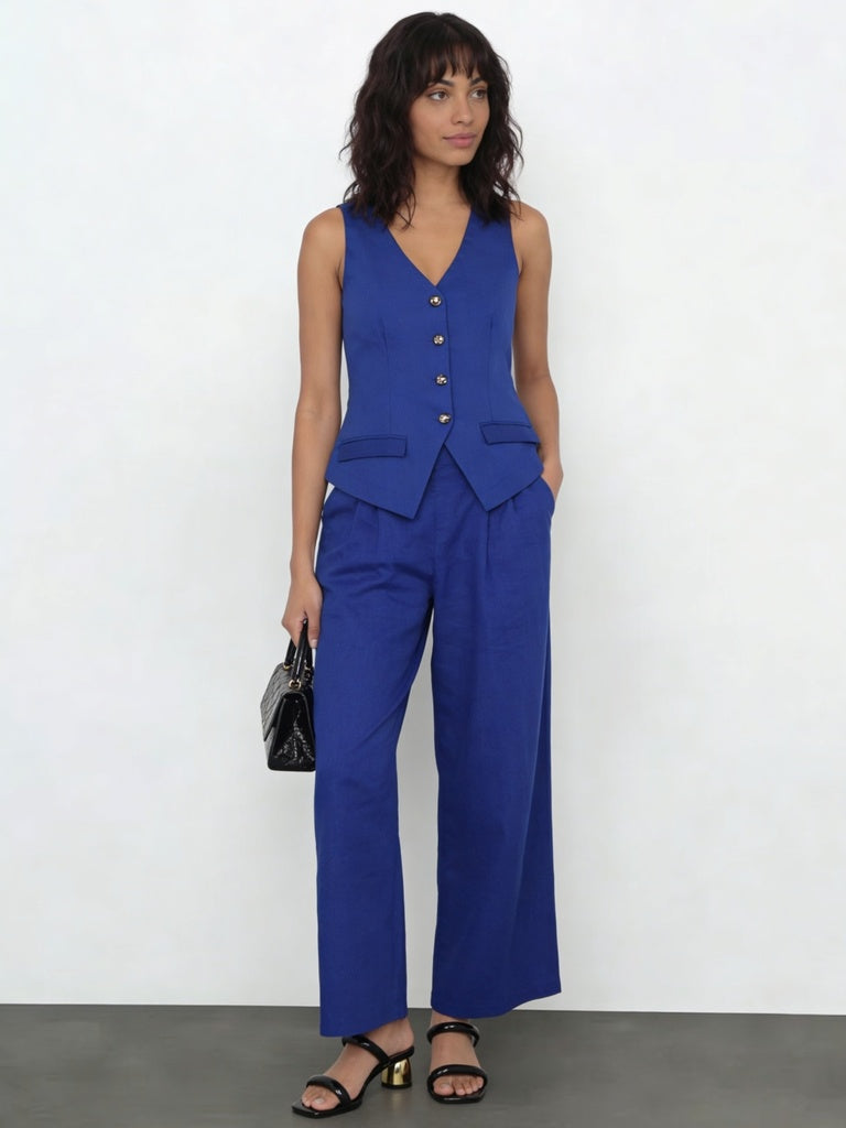 Wardrobe Blue Linen Blend Tailored Trousers