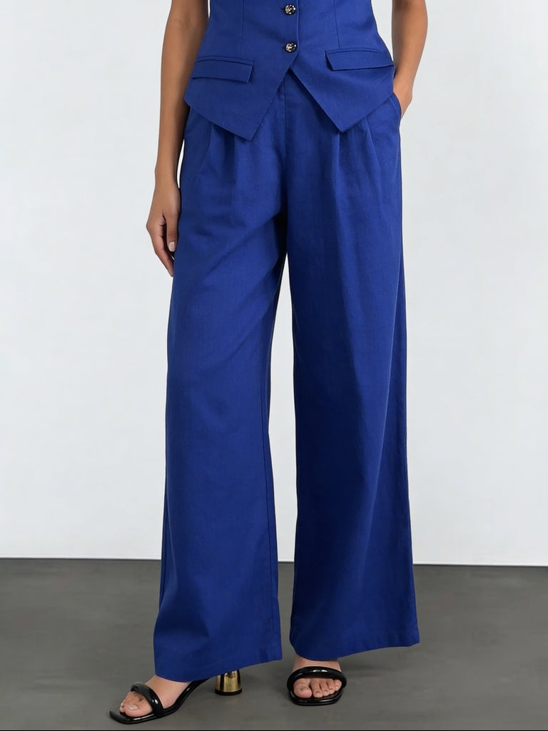 Wardrobe Blue Linen Blend Tailored Trousers