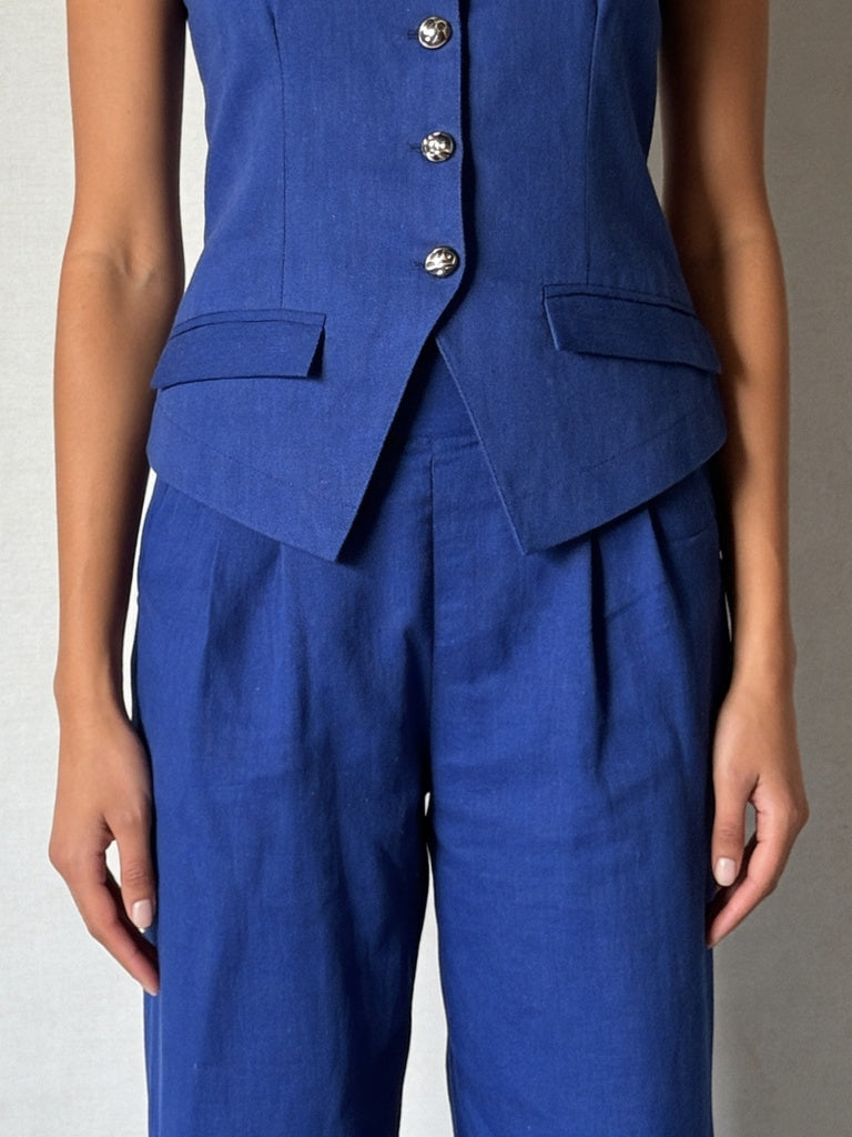 Wardrobe Blue Linen Blend Tailored Trousers