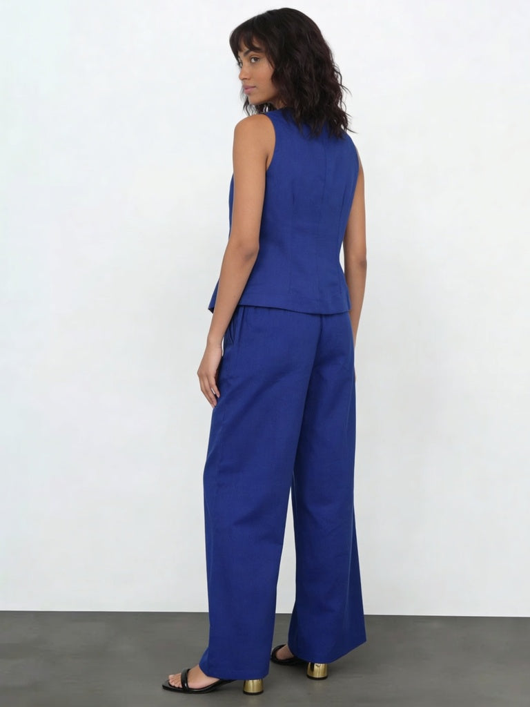 Wardrobe Blue Linen Blend Tailored Trousers