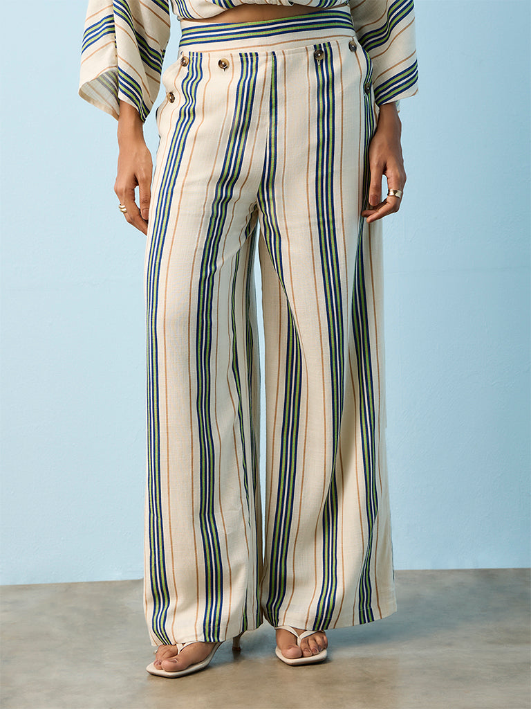 LOV Multicolor Striped High-Rise Trousers