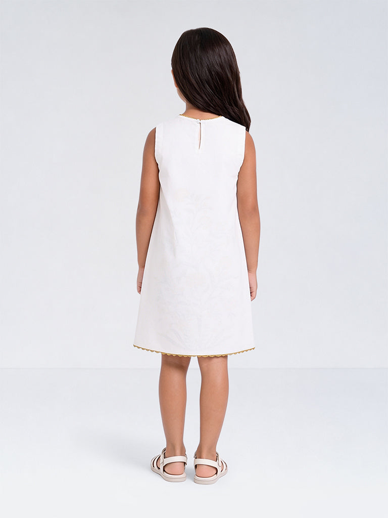 Utsa Kids Girls White Floral Printed Cotton-Blend Shift Dress - (8-14 yrs)