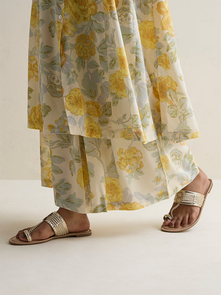 Zuba Yellow Floral Detailed Palazzos
