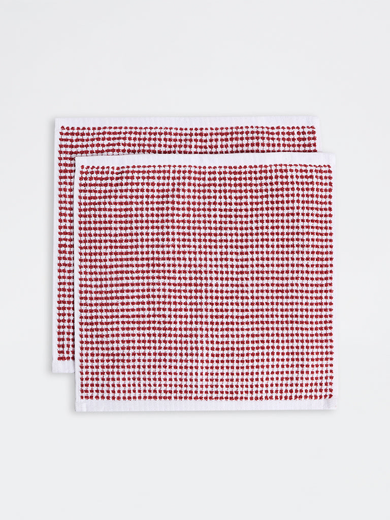 Westside Home White and Red Pebble Textured Face Towel - Pack of 2