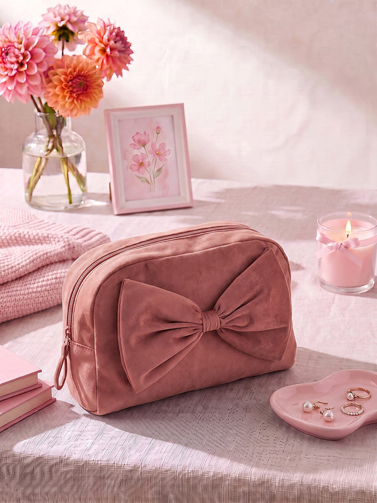 Westside Home Dusty Pink 3D Bow Detail Pouch