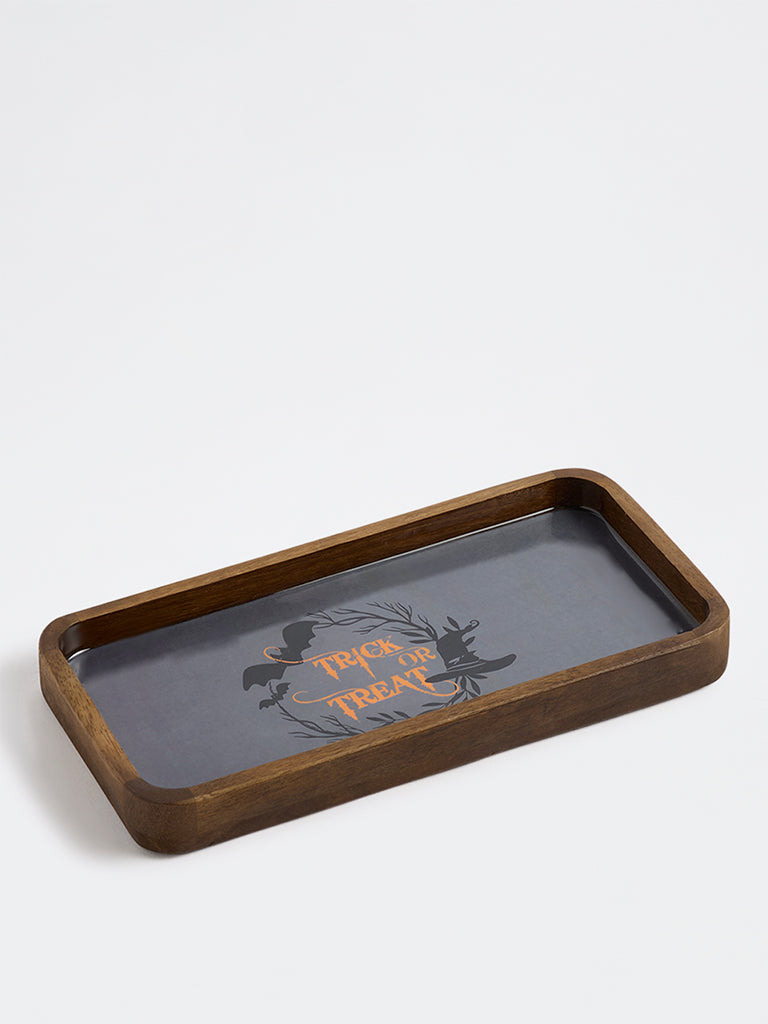 Westside Home Dark Grey Text-Printed Rectangular Halloween Tray