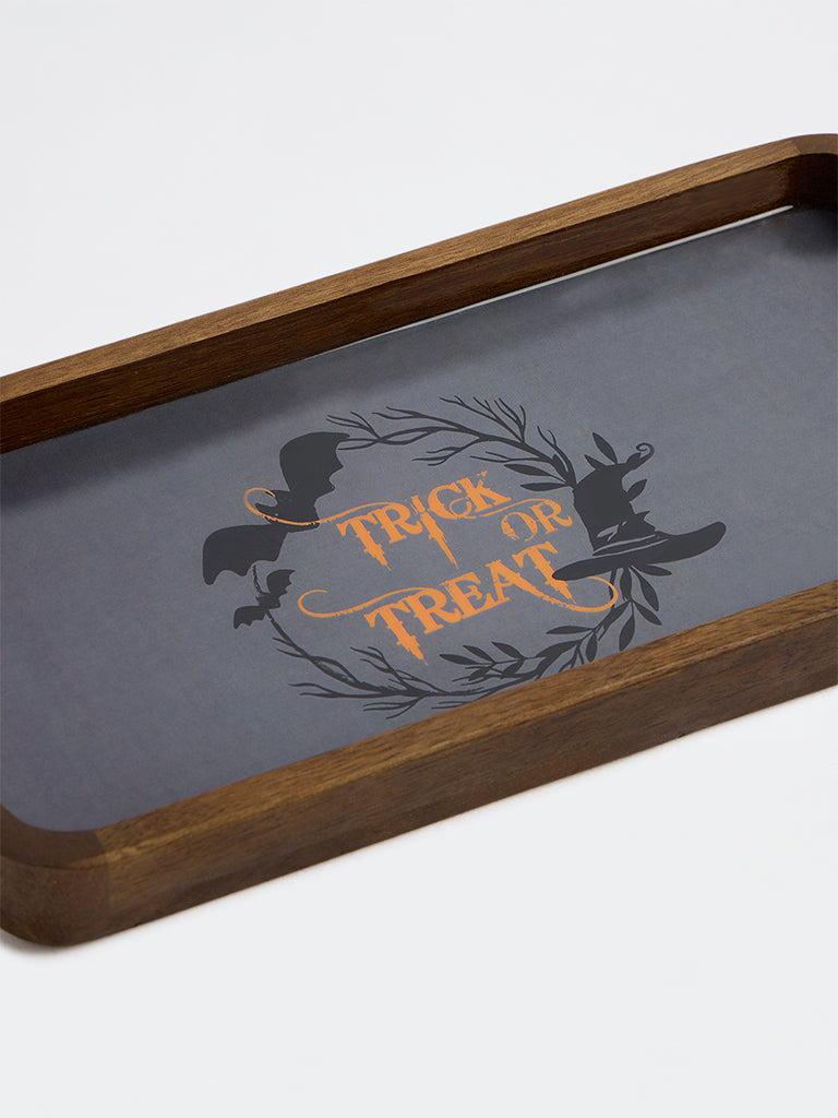 Westside Home Dark Grey Text-Printed Rectangular Halloween Tray