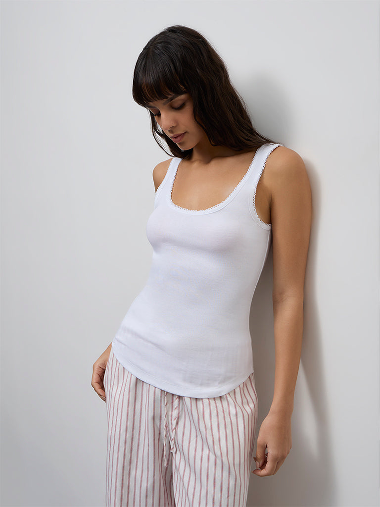 Wunderlove White Solid Cotton Camisole