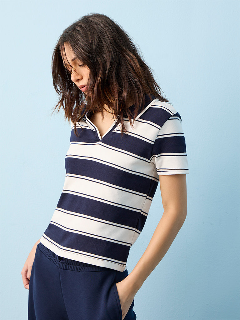 Nuoflexx Navy Stripe Cotton-Blend T-Shirt