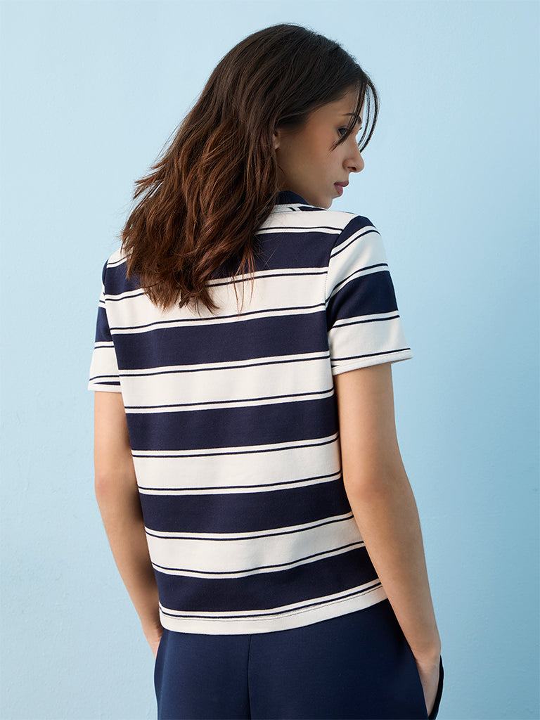Nuoflexx Navy Stripe Cotton-Blend T-Shirt