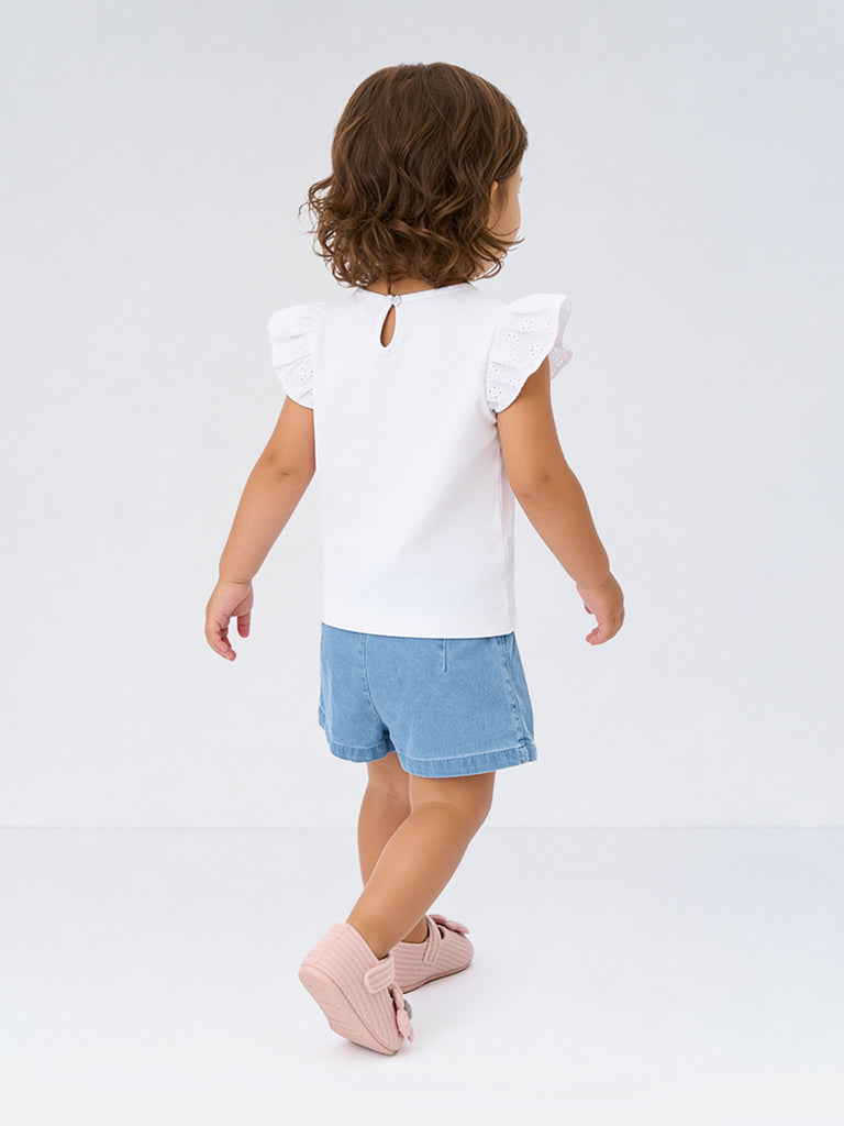 HOP Baby Girls White Duck Applique Cotton T-Shirt and Skort Set