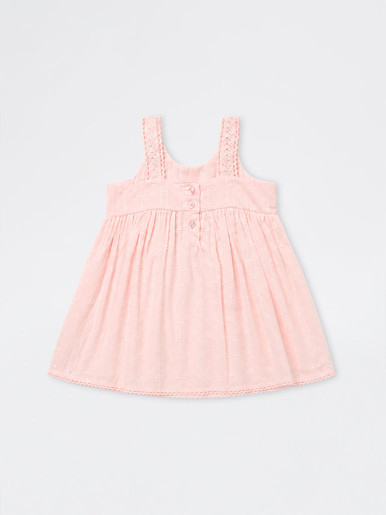 HOP Baby Girls Pink Crochet Detailed Cotton A-Line Dress