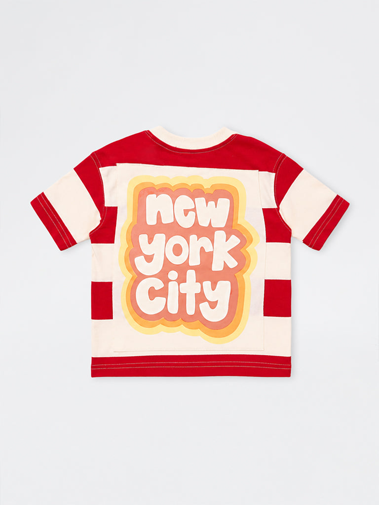HOP Kids Boys Red Striped Cotton T-Shirt