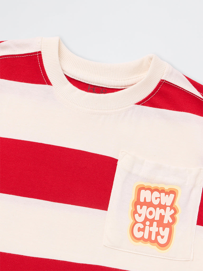 HOP Kids Boys Red Striped Cotton T-Shirt