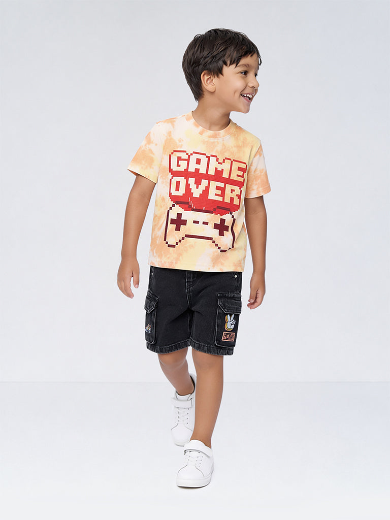 HOP Kids Boys Dark Charcoal Mid-Rise Cargo Denim Shorts