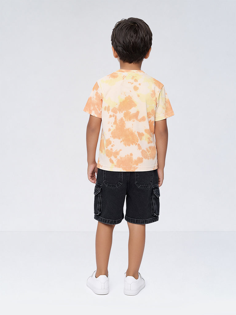 HOP Kids Boys Dark Charcoal Mid-Rise Cargo Denim Shorts