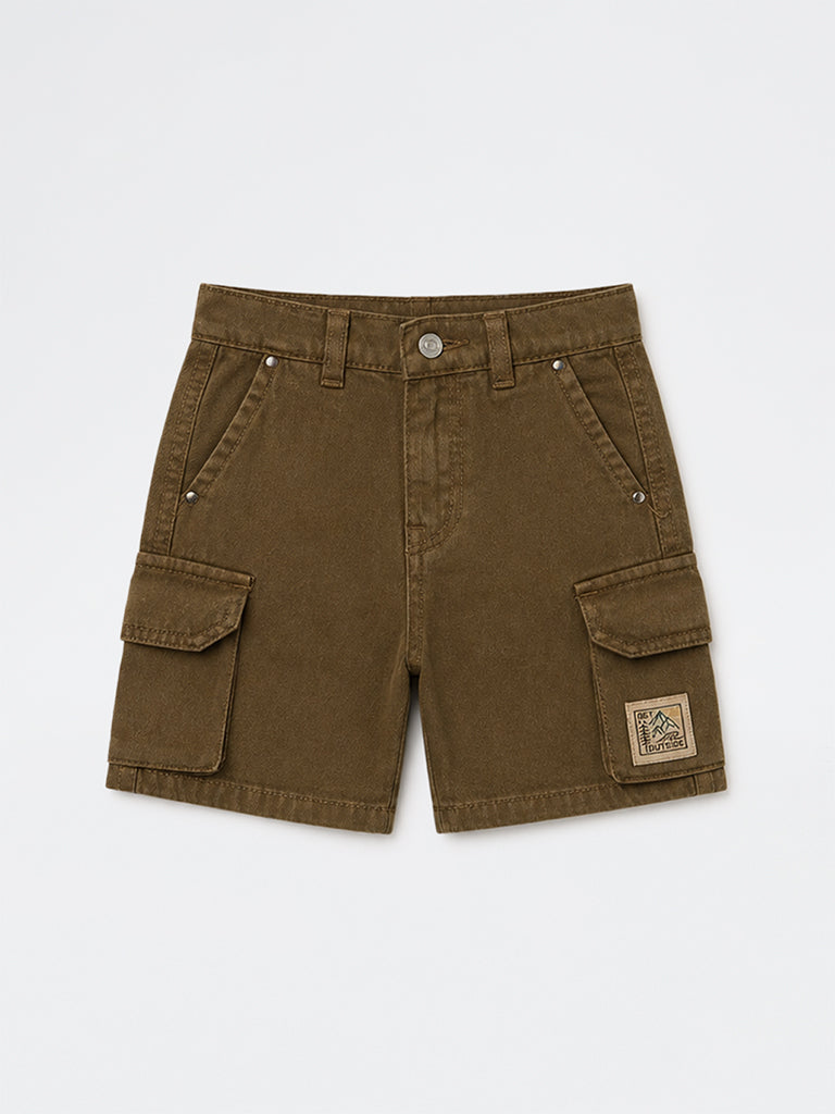 HOP Kids Boys Brown Mid-Rise Denim Cargo Shorts