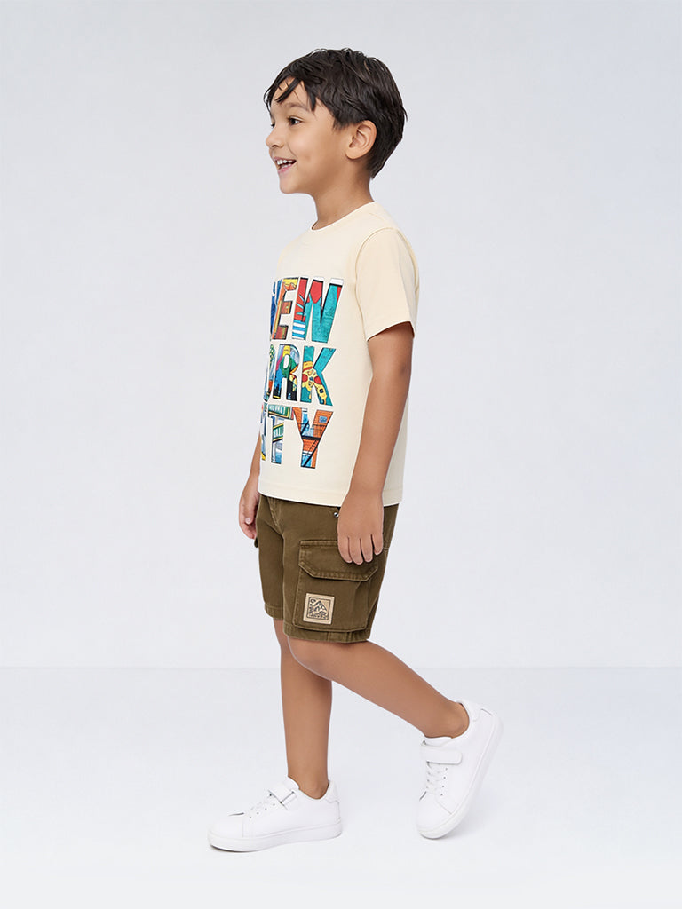 HOP Kids Boys Brown Mid-Rise Denim Cargo Shorts