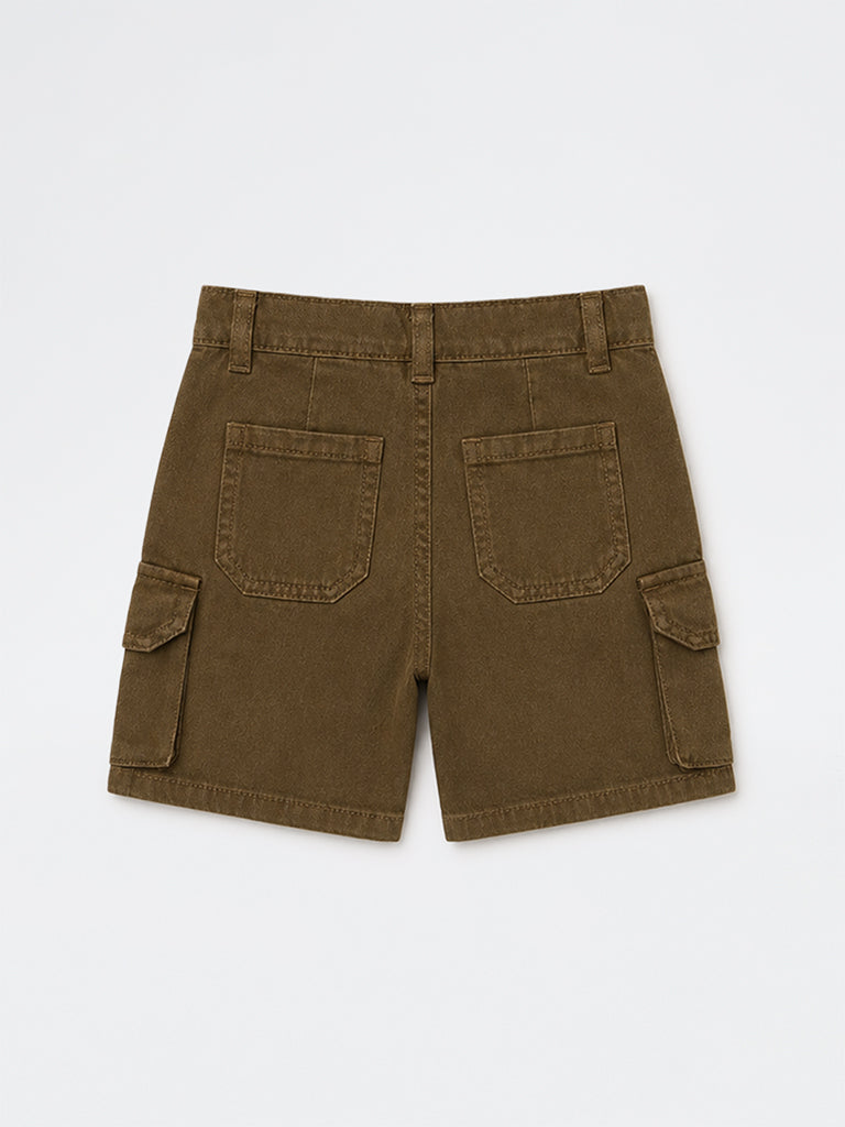 HOP Kids Boys Brown Mid-Rise Denim Cargo Shorts