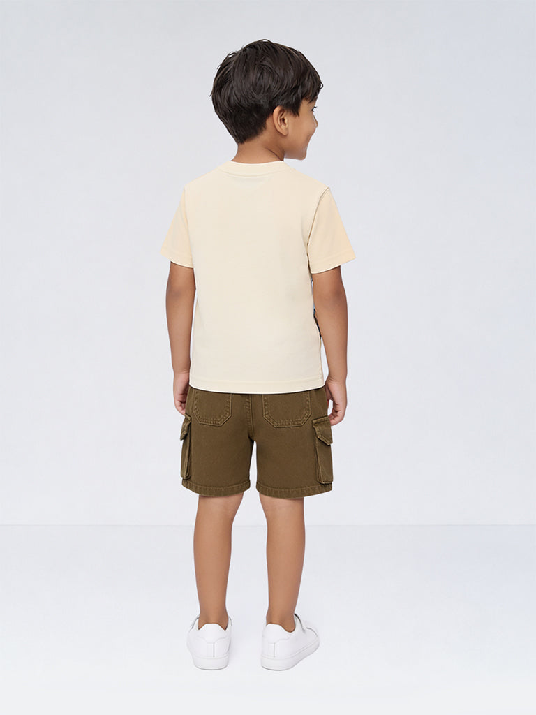 HOP Kids Boys Brown Mid-Rise Denim Cargo Shorts